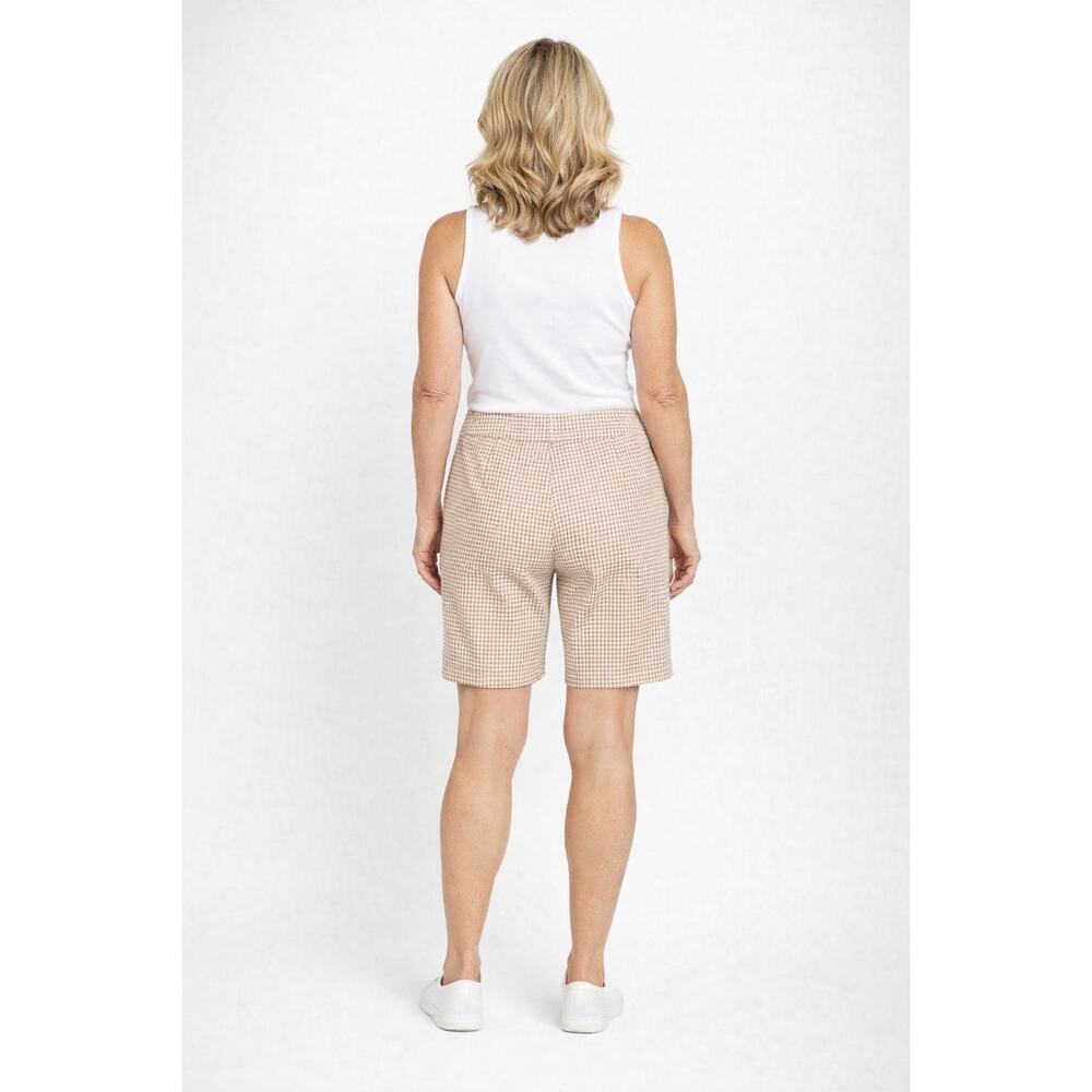 Tommy Hilfiger Womens Beige Gingham Stretch Pull On Shorts Size 10 NWT - Picture 2 of 10